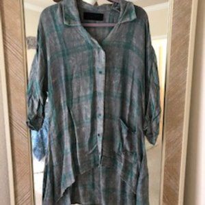 NU Vintage Distressed Plaid Flannel Shirt tunic